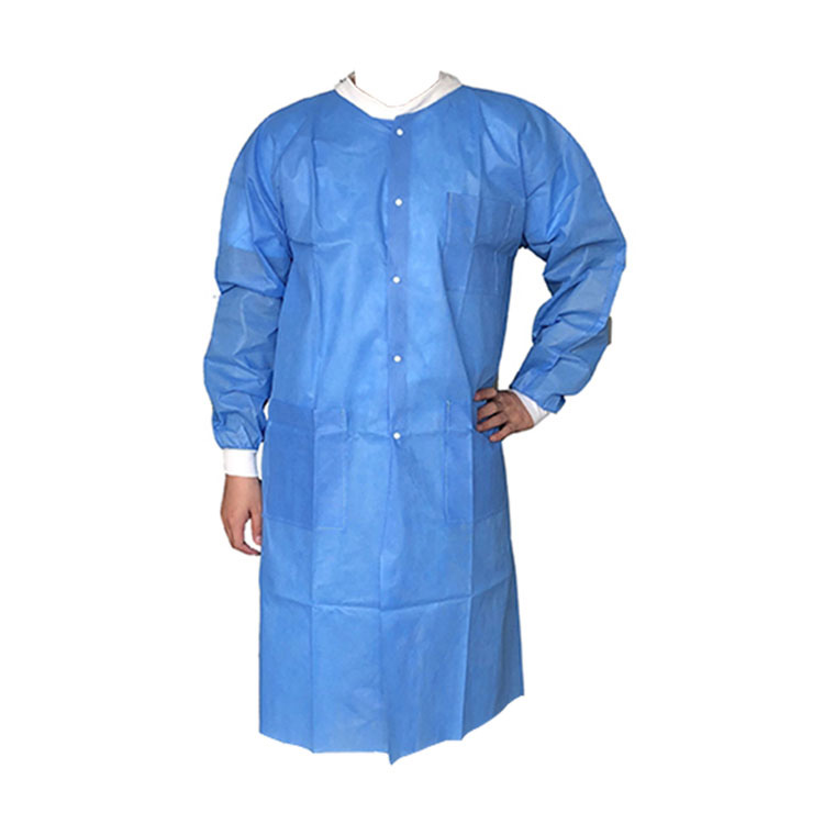 Za'a iya zubar da PP da Pe Nonwoven Acid Resistant Medical Blue Lab Coat